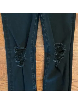 American Eagle Dream Jean Hi-Rise Jegging Distressed Raw Hem Black Skinny Jeans thumbnail 5