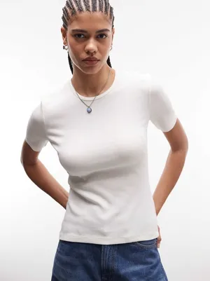 & Other Stories Ribbed White Tee Size 2 Bridal Basic Casual Spring Summer Layer thumbnail 1