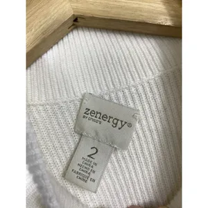 Chicos White Cashmere Cotton Pullover‎ Sweater Sz 2 L High Neck Ribbed Minimal thumbnail 6
