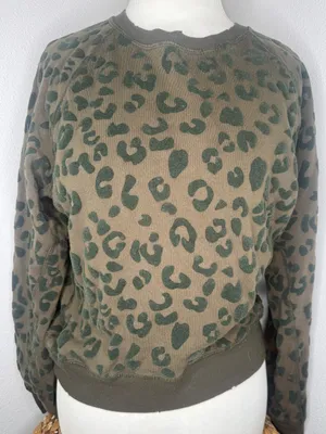 Rails Crewneck sweatshirt cotton olive brown leopard animal print long sleeve thumbnail 1