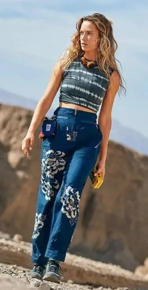 New Free People Movement Pep Rally Floral pants Blue XS thumbnail 1