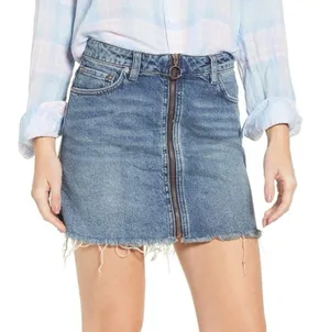 We the Free People NEW Denim Jean Mini Skirt Zip Up Women’s 30 Frayed Western thumbnail 1