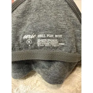 Aerie Long Line Tie Front Heather Grey Sports Bra Crop Racerback Size M thumbnail 3