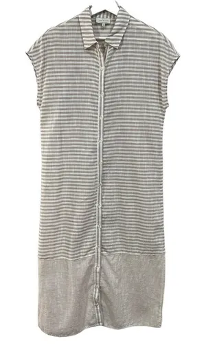 Lucky Brand Size S Dress Button Down Maxi Shirt‎ Striped Lightweight Cap Sleeve thumbnail 1
