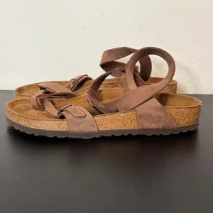 Birkenstock Yara Sandals Mens 9 Womens 11 Brown Leather Ankle Wrap Toe Loop thumbnail 7