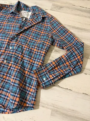 Frank & Eileen Orange and Blue Plaid Barry Cotton Button-Down Shirt thumbnail 3