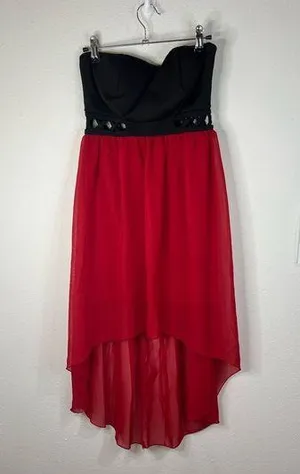 Mod Modele Strapless High Low Dress Small Black Red Chiffon Formal Party Gown thumbnail 1