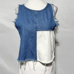 ZARA Patchwork 2-Tone Denim Raw Hem Tank Top Blue White Size Small 5575/012/400 thumbnail 6