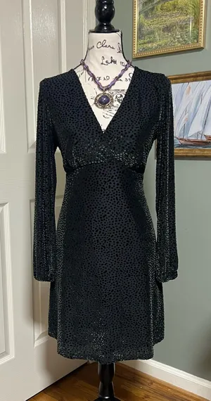 Whimsigoth Green Velvet Mini Dress Witchy 90s Bell Sleeve Size S thumbnail 1
