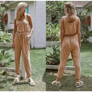 Free People Jumpsuit Size Large Peach FP Beach Marled‎ Knit Sleeveless Jogger thumbnail 4
