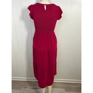 Zesica Smocked Elastic Waist Tiered Midi Dress with Flutter Sleeve Plum Size M thumbnail 4