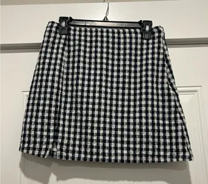 American Eagle Gingham Notched Mini Skirt Black White Sz Medium Game Day Preppy thumbnail 1