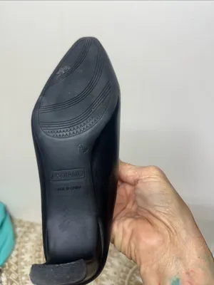 Women's Black Slip-On Leather Heels Mule thumbnail 6