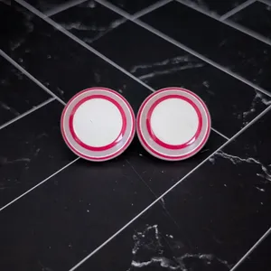 Vintage Stud Earrings Red & Off White Retro Circle 1" thumbnail 2