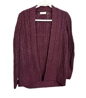 Hollister Womens Sz M Purple Cardigan Cable Knit Open Front Sweater Wool Blend thumbnail 1