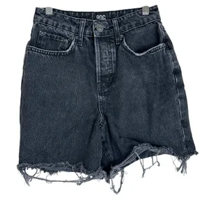 BDG Urban Outfitters Distressed Raw Hem Denim Shorts Washed Black Grunge Size 25 thumbnail 2