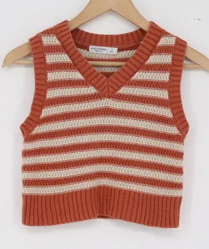 Arizona Jean Co Sweater Vest Womens S Cropped Orange Striped V-Neck Excellent thumbnail 1