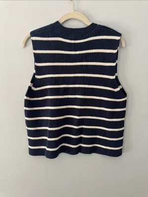 Zara Navy and Cream Striped Knit Vest Size Large Summer Travel Business Casual thumbnail 5