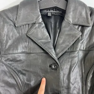 Vintage JLC women's black genuine leather collared button‎ pocket lined jacket M thumbnail 9