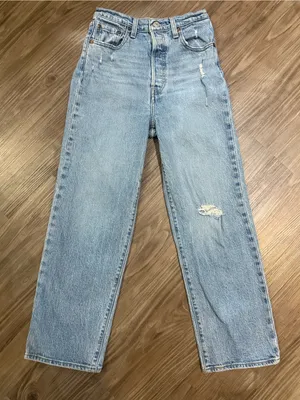 Levi’s Premium Ribcage Straight Ankle Jeans 26 Samba Done Distressed $108 thumbnail 2