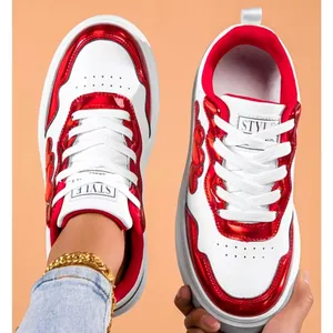 Red Heart Pattern Lightweight Sneakers Cushioned Sole 8 White thumbnail 7