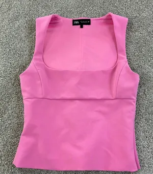 ZARA Going Out Pink Square Neck Sleeveless Tank Top Side Zip Party Bodycon Small thumbnail 1