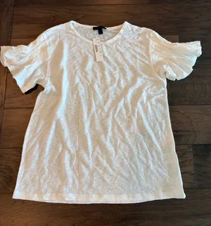 New With Tags JCrew Linen Flutter Sleeve Tee Sz M thumbnail 1
