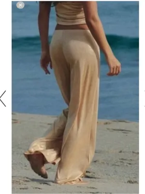 Zara NWT gold shimmery stretchy flowy pants thumbnail 6