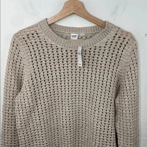 GAP Women's Light Tan open Knit Sweater with shimmery thread size small thumbnail 2