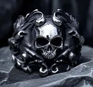 & Other Stories Men’s Stainless Steel Punk Skull Gothic Design Adjustable Ornate Ring Size 9-14 thumbnail 1