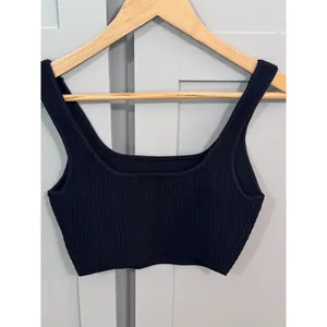 Babaton Ribbed Square Neck Crop Top Black Sleeveless Knit Tank Small thumbnail 2