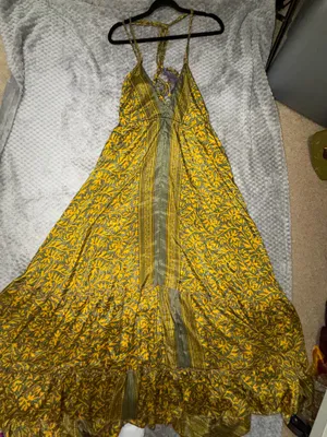 Indian Silk Halter Maxi Dress Yellow thumbnail 10
