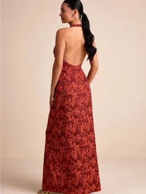 Lulu's Rust Red Floral Halter Maxi Dress thumbnail 3