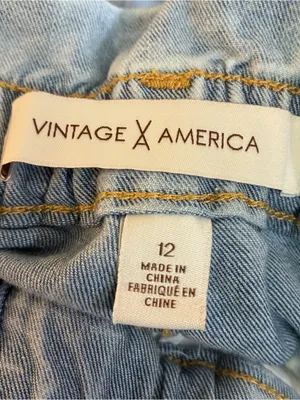 Vintage America Paperbag Waist Jeans High Rise Tapered Stretch Light Wash 12 thumbnail 5