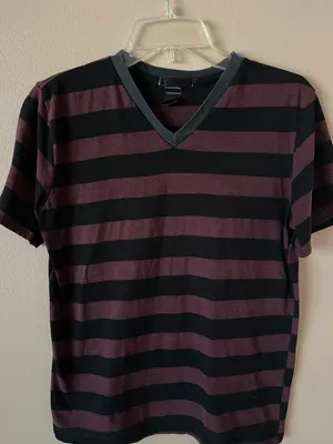 DC Shoes Vintage V-Neck Striped Maroon Tee thumbnail 1