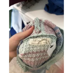 Full Circle Trends Womens‎ Waffle Knit Striped Hoodie Sweater Blue Pink Green M thumbnail 3