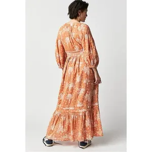 Free People Golden Hour Maxi Dress Bohemian Floral Dainty Tan Neutral Small thumbnail 7