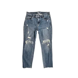 Old Navy Boyfriend Mid-Rise Distressed Jeans Women's Size 2 Raw Hem thumbnail 2