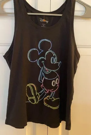 Disney Black Tank with Neon Rainbow Mickey Mouse thumbnail 1
