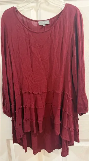 Flowy Wine Red Tiered Tunic Top by Hudson Gray thumbnail 1