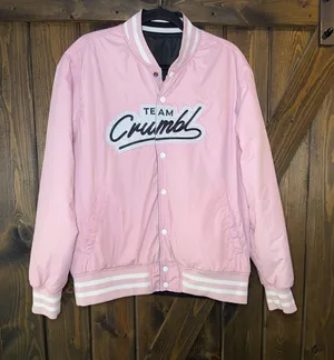 Team Crumbl Pink‎ Black Reversible Varsity Jacket Pink Size L thumbnail 1