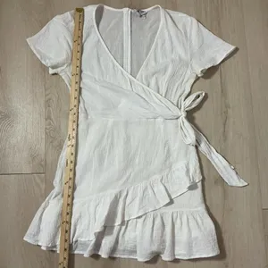 Princess Polly White Textured Wrap Mini Dress Ruffle Tie‎ Waist Fairycore thumbnail 5