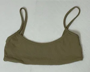 Oh‎ Polly Scoop Neck Ribbed Bikini Top in Khaki Green size Medium thumbnail 1