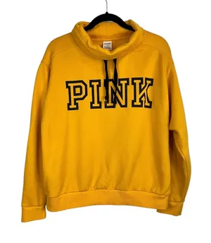 PINK Victoria's Secret Yellow Cowl Neck Graphic Sweatshirt - Size Medium thumbnail 1