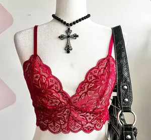 Red Lace Bralette, Coquette Y2K Lingerie Romantic‎ Goth Medium Grunge Retro thumbnail 1