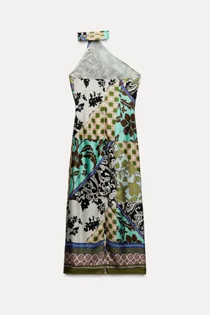 ZARA dress maxi Multicolor Halter printed satin effect casual wedding party thumbnail 6