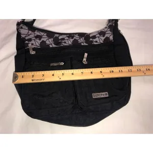 Satchelli Anti Theft RFID Crossbody Travel Bag Hobo Purse Black Floral Accent thumbnail 8