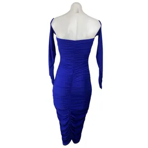 Sabora Blue Ruched Long Sleeve Off Shoulder Sweetheart Neck Midi Bodycon Dress S thumbnail 2