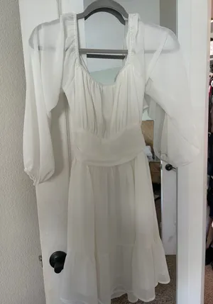Long sleeve white mini dress thumbnail 1