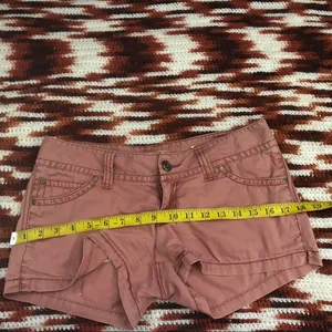 Y2K 2000s Mudd Micro Mini Baddie Hot Girl Low Rise Khaki Pinkish Brown Booty Shorts #fairy #grunge #gorpcore Size 7/8/M-Measurement in pics thumbnail 5